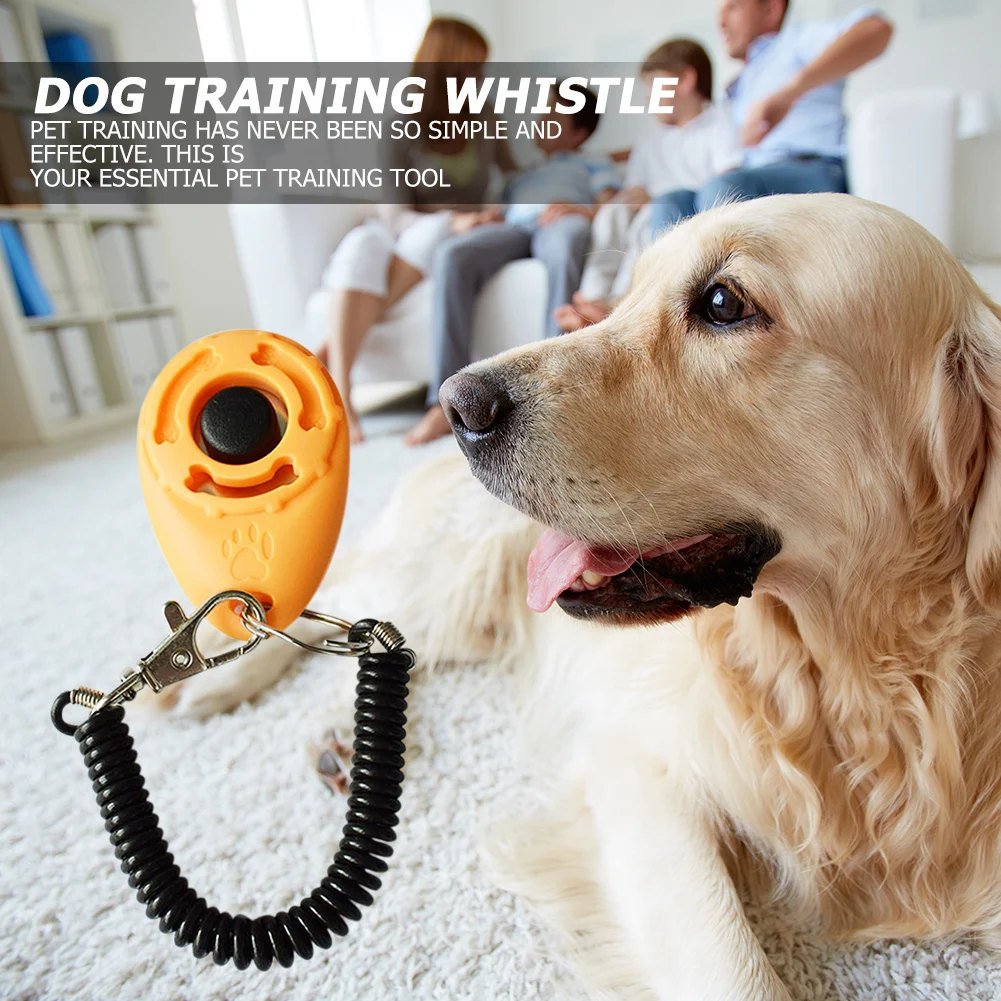 1 pieza Gato perro entrenamiento Clicker plástico nuevos perros Click Trainer Aid Too Correa de muñeca ajustable Cadena de llaves sonoras silbato de perro