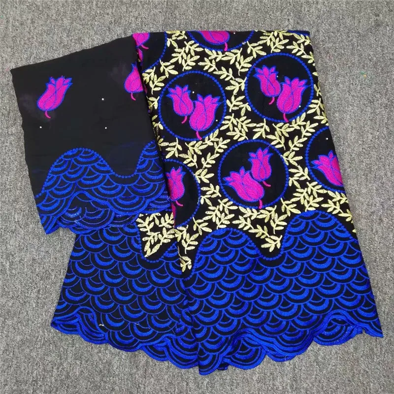 Latest design voile lace fabric african swiss voile lace fabrics nigerian swiss lace fabric blue nice flower design 7 yards/lot