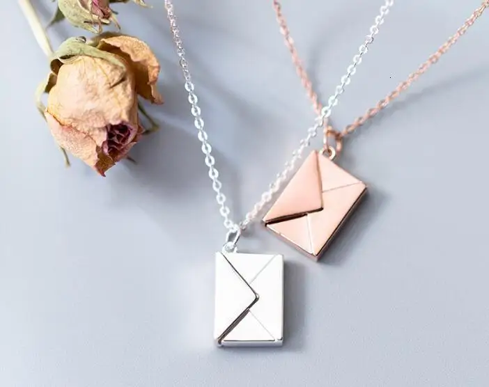 Authentic 1PC REAL. 925 Sterling Silver fINE Jewelry Lover Letter Envelope pendant Necklace Gift GTLx1793