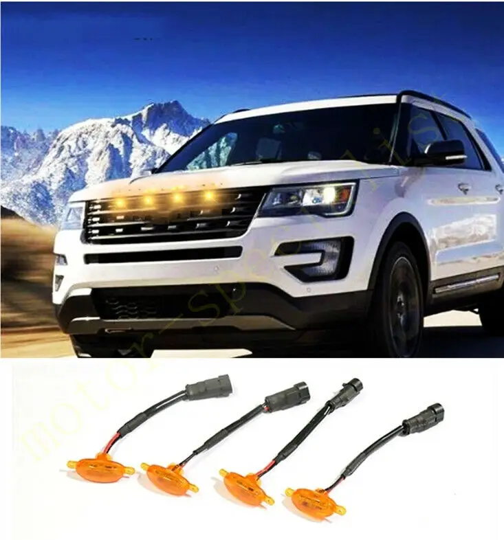 

4pcs Car Styling Accessories Front Grille LED Light Raptor Style Grill Cover Fit For Ford Explorer 2016-2019 W/ Wire Speed