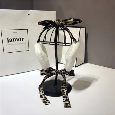 khaki leopard Женские леопардовые наушники с бантом, сексуальные, темпераментные, утонченные, винтажный стиль, Осень-зима, теплые, модные, плюшевые, мягкие, аксессуары для наушников - Цвет: khaki leopard