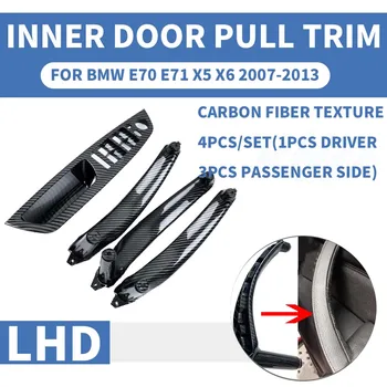 

4PCS/set LHD Carbon Fiber Texture Car Front / Rear Left Right Inner Interior Door Pull Handle Trim Cover For BMW E70 E71 X5 X6