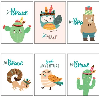 

Nordic Cartoon Tribali Animal and Plant Children's Room Kindergarten Decorative Painting Modern Canvas Painting Art Oil Painting