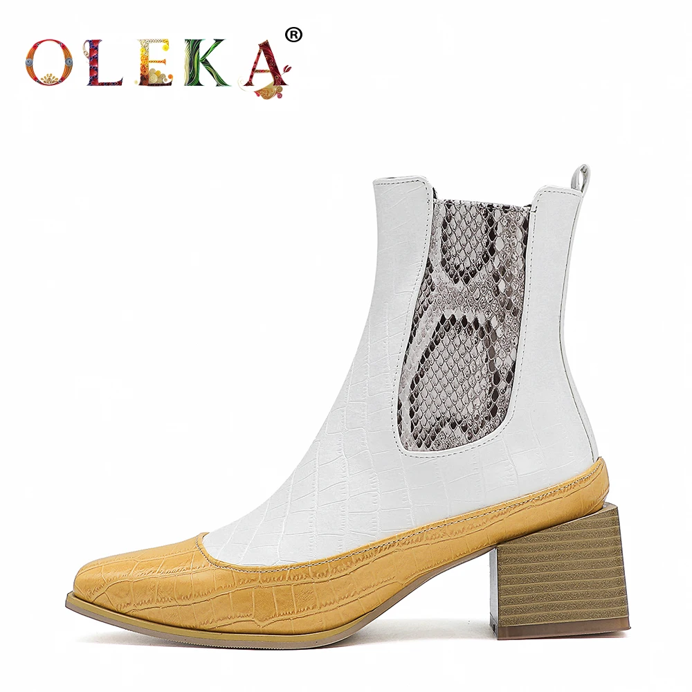 

OLEKA New Winter Winter Boots Mid-calf Square Heel Totem Women Boots Fashion Style Basic Pointed Toe AS414