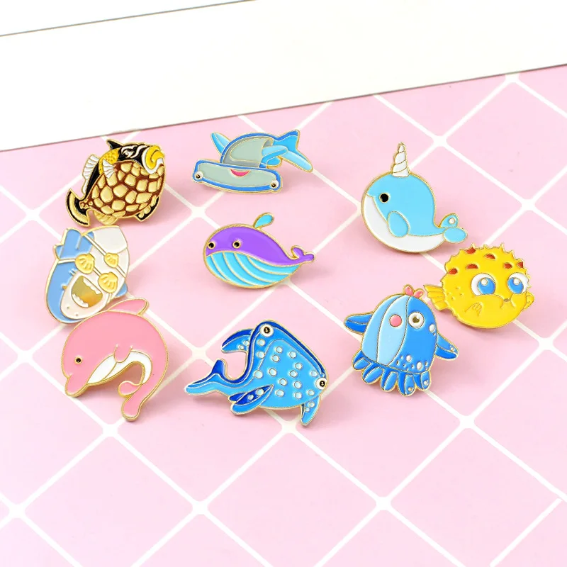 

MIX DESIGNS Cartoon Lovely Color Gorgeous All Kinds Of Fish Carefree Cowboy Bag Accessories Hat Badge Brooch Enamel Label Pins