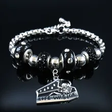 Модные готические браслеты из нержавеющей стали с черепом и кристаллами, женский браслет с черной эмалью, ювелирные изделия Bisuteria B18585