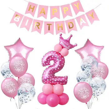 

AMAWILL Birthday Decoration Girl Pink Confetti Balloon Baby 2nd Birthday Party Decor Hot Pink Pompoms For 2 Year Old Baby Shower
