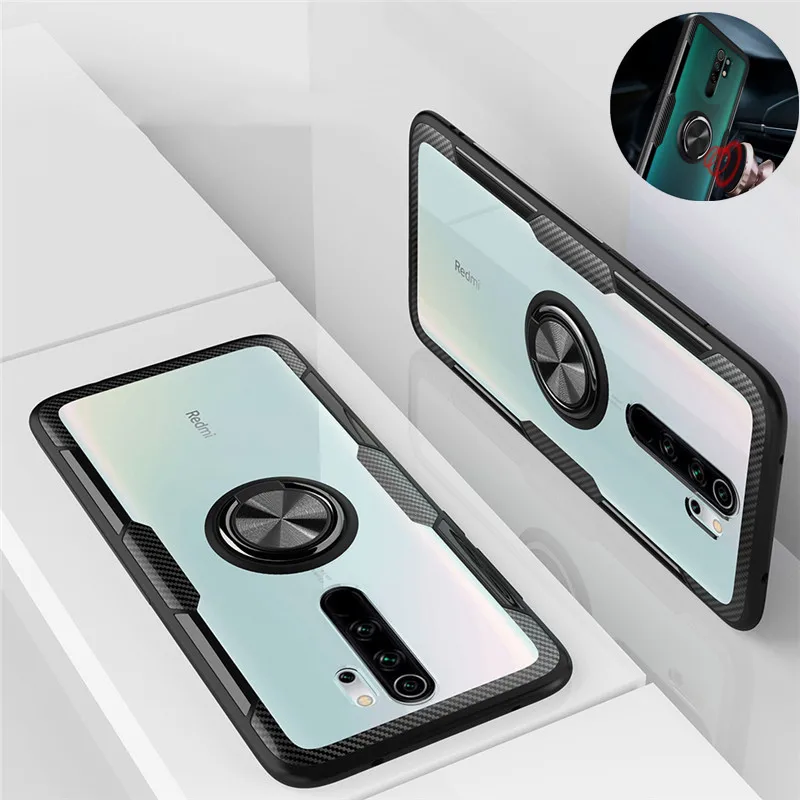Роскошный чехол для Xiaomi Redmi 9 с магнитным кольцом из прозрачного стекла Note 9s Pro