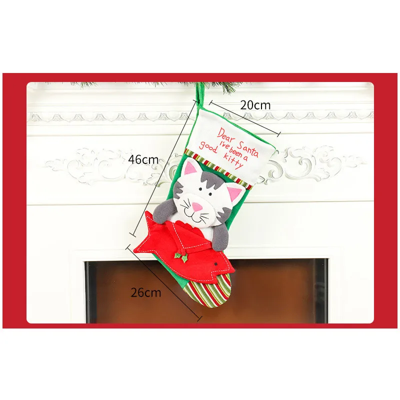 Рождественские чулки, носки, кошка, собака, лось, Navidad, год, мешок для конфет Рождество, украшения, рождественские елки, вечерние подарочные сумки для детей