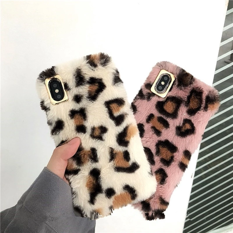 Милый пушистый мех кролика чехол для телефона iPhone X XS Max XR 8 7 6 6S Plus Леопардовый