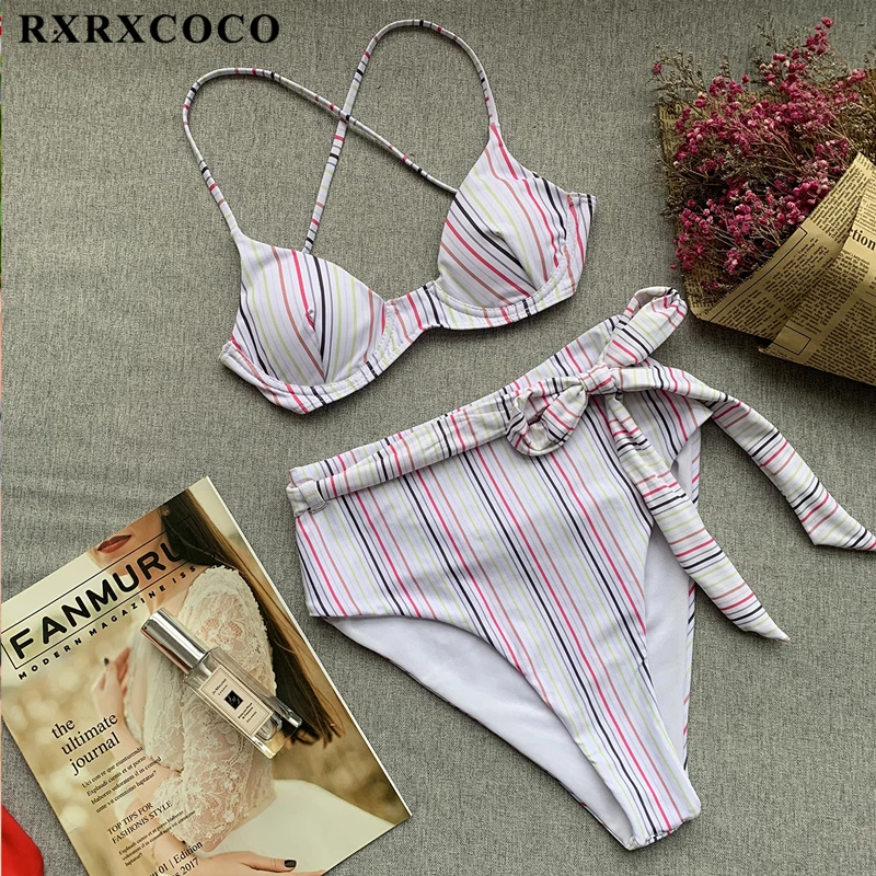 RXRXCOCO сексуальный комплект бикини купальник женский купальник бикини с высокой талией купальный костюм с пуш-ап Пляжная одежда с мягкими чашечками купальный костюм