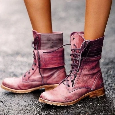 

2019 New Lace-up Winter Motorcycle Boots Women British Style Ankle Boots Gothic Punk Low Heel Ankle Boot Women Shoe Plus Size