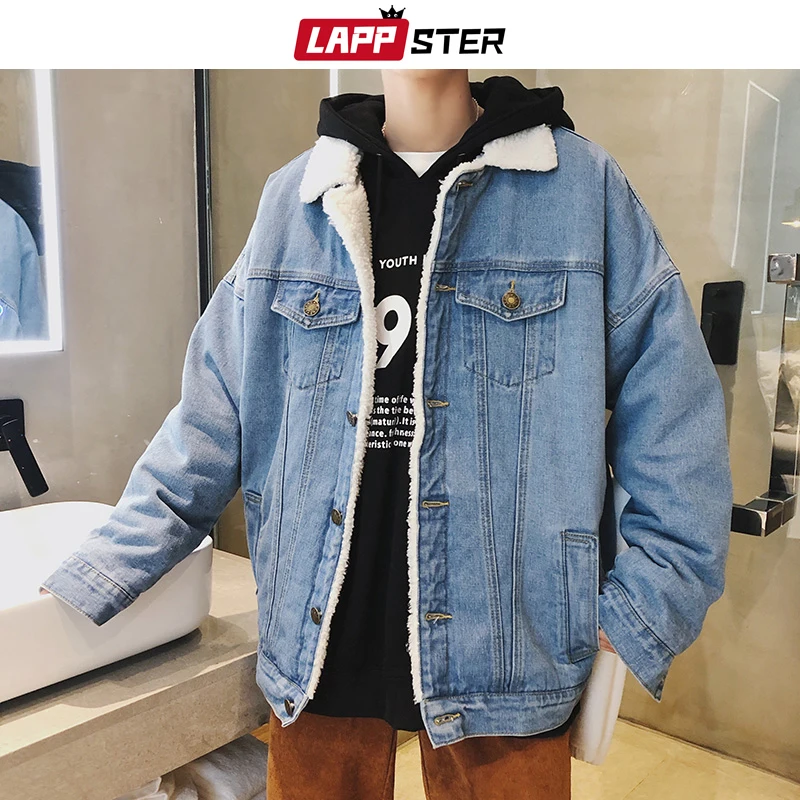 

Men Streetwear Wool Denim Jackets 2019 Mens Harajuku Fashions Jeans Jackets Coats Windbreaker Couple Blue Bomber Jacket