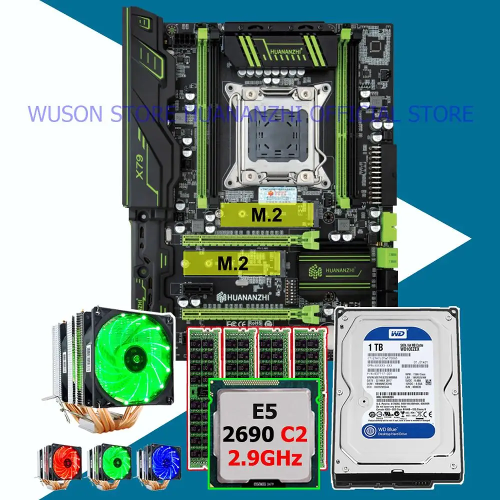 Комплект материнской платы HUANANZHI X79 Pro двойной M.2 слот ЦП Xeon E5 2690 2 9 ГГц 6 трубок