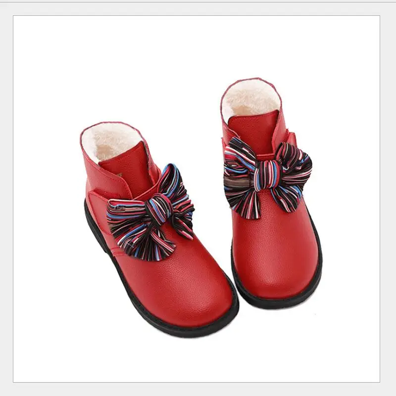 Winter Girls Ankle Boots Fashion Kids Boots Bow-knot Warm Cotton Princess Sweet Big Children Girl Ankle Shoes 3 Colors Cute