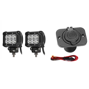 

2Pcs Car 18W 12V 6 Bead Led Double Row Work Light & 1set Cigarette Lighter Distributor 12V Car Cigarette Lighter Adapter