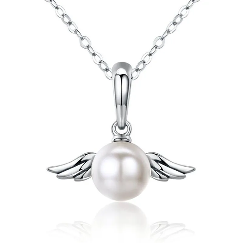 Natural Freshwater Pearl Peandant Simple Exquisite 925 Sterling Silver Jewelry Sweet Angel Wings Clavicle Chain Necklaces XL156 - Image 5