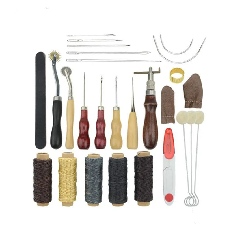 

27pcs / Lot Leather Crafting Beginner Kit Cutting Shoemaker Tool Hand Sewing Stitching Punch Carving Awl Needle Saddle Punching