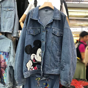 

Spring 2020 New Bf Cute Cartoon Mickey Pattern Printing Vintage Jeans Coat Student Girl Loose Denim Jacket Casual Cowboy Outwear