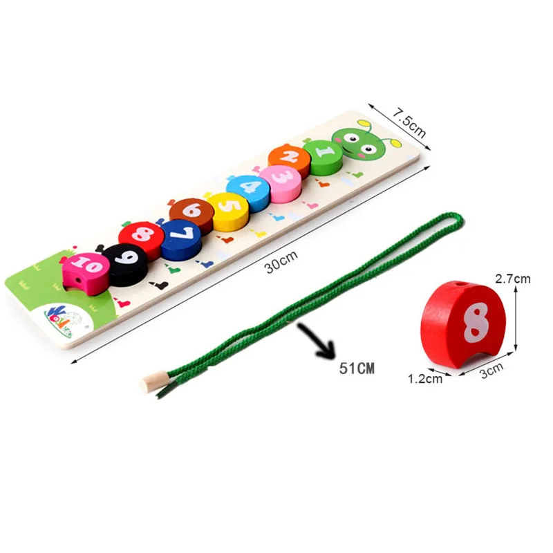 Numbers Math Toy Threading Caterpillar Develop Intelligence Learn Counting Mathematics Teaching Aids Kids Wooden Montessori Toy