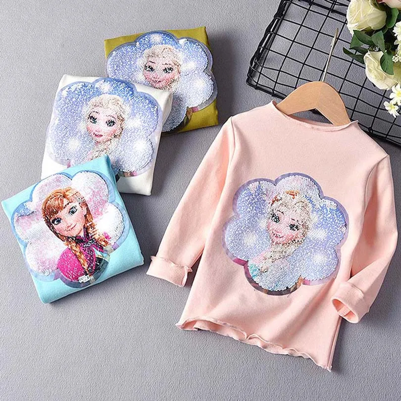 

Fall Autumn Elsa Princess Girls T-Shirts Childen Cotton Tees Print Winter T Shirt Anna Kids Birthday Party Tops Toddler Clothing