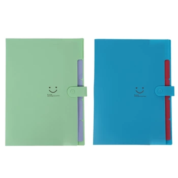 

2pcs Plastic Expanding File Folders Accordion Document Organizer 5-Pocket A4 Letter Size for School - Lake Blue & Green