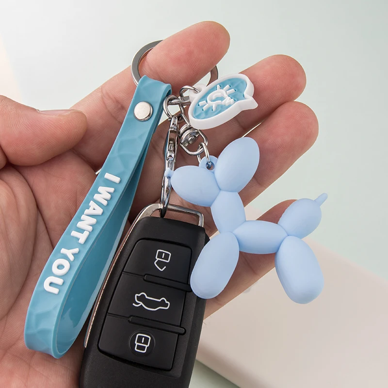 Soft Balloon Dog Keychain Blue Pink Black White Green Doll Pendant Creative Car Cute Bag Keyring Phone Girl Boy Couple Lanyard 2