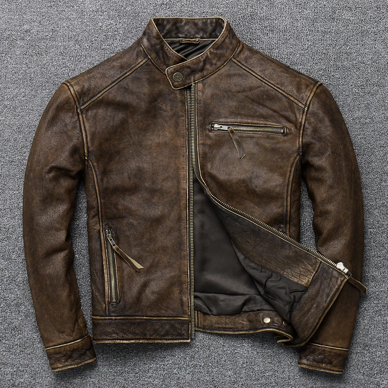 

Lear Lear Man Winter Head Layer Cowhide Motorcycle Jacket Collar Short Thickening Cultivate Man Coat