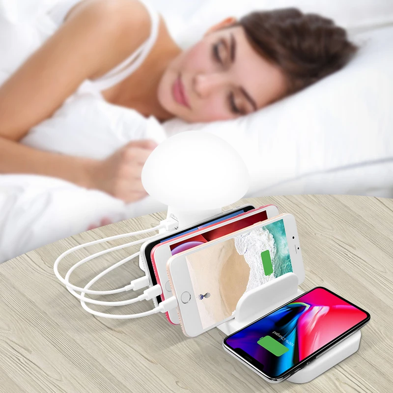 Многофункциональный держатель для телефона Подставка USB зарядное устройство 3 USB порта Быстрая зарядка 3,0 Беспроводное зарядное устройство/ночник для большинства мобильных телефонов