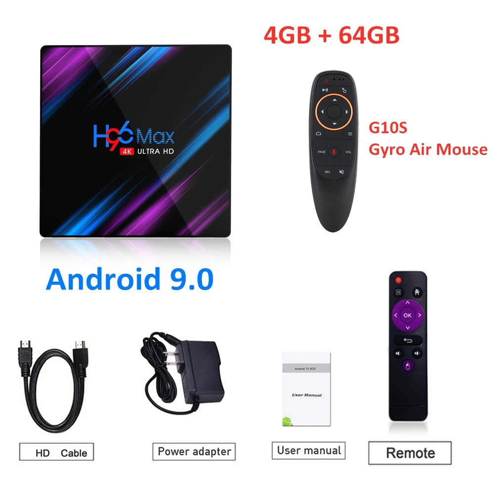 H96 MAX RK3318 Smart tv Box Android 9,0 4 ГБ 32 ГБ 64 Гб медиаплеер 4K для голосового ассистента Netflix Youtube с G10S Air mouse - Цвет: 4G64G G10S Air Mouse