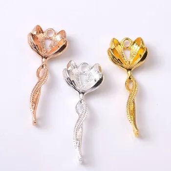 

20 PCS 16*42.5mm Metal Alloy Flowers Pendant Connector Gold/KC Gold/Silver Color Charm For DIY Jewelry Making