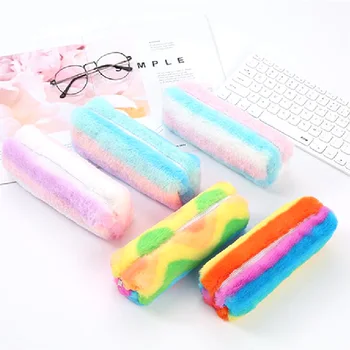 

Plush candy color pencil case cute rainbow pencil case girl stationery box pencil bag children gift school supplies