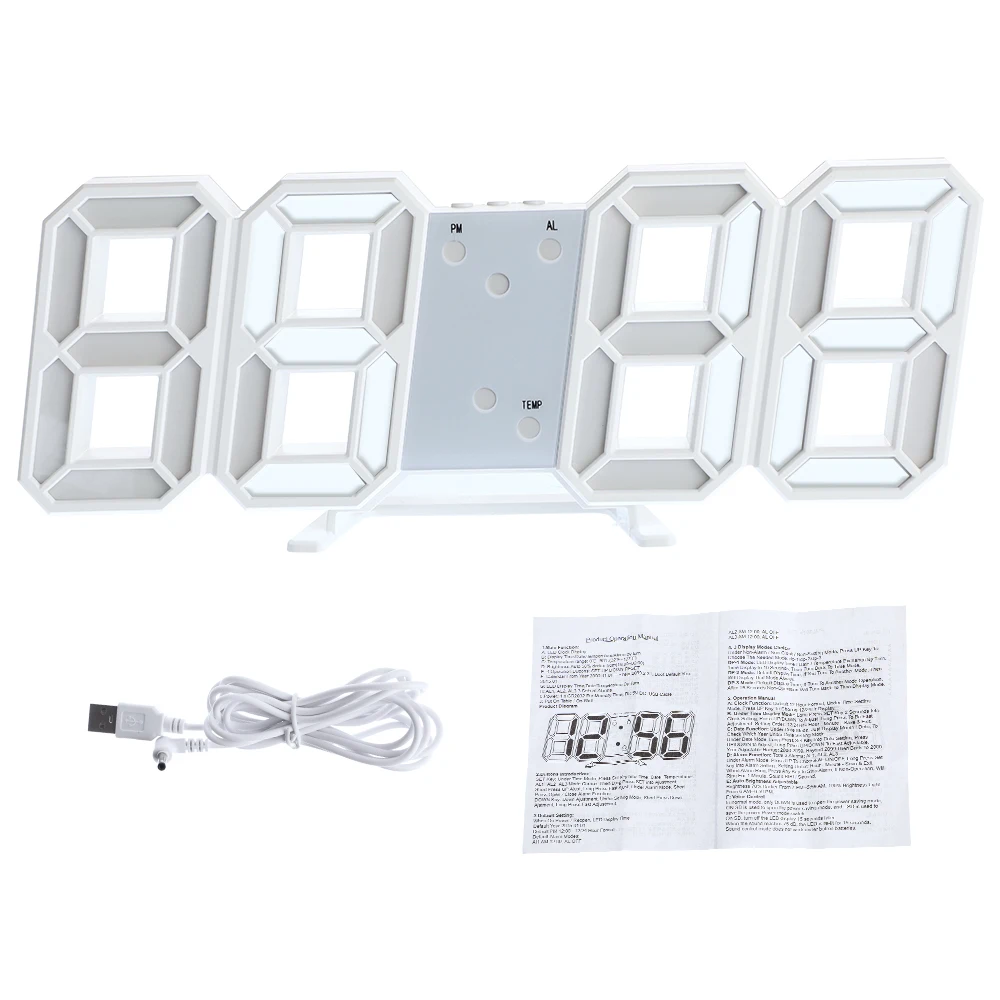 white 3D светодиодный цифровой настенные часы с датой и временем ночник настольные часы будильник домашний декор для гостиной современный дизайн - Цвет: white