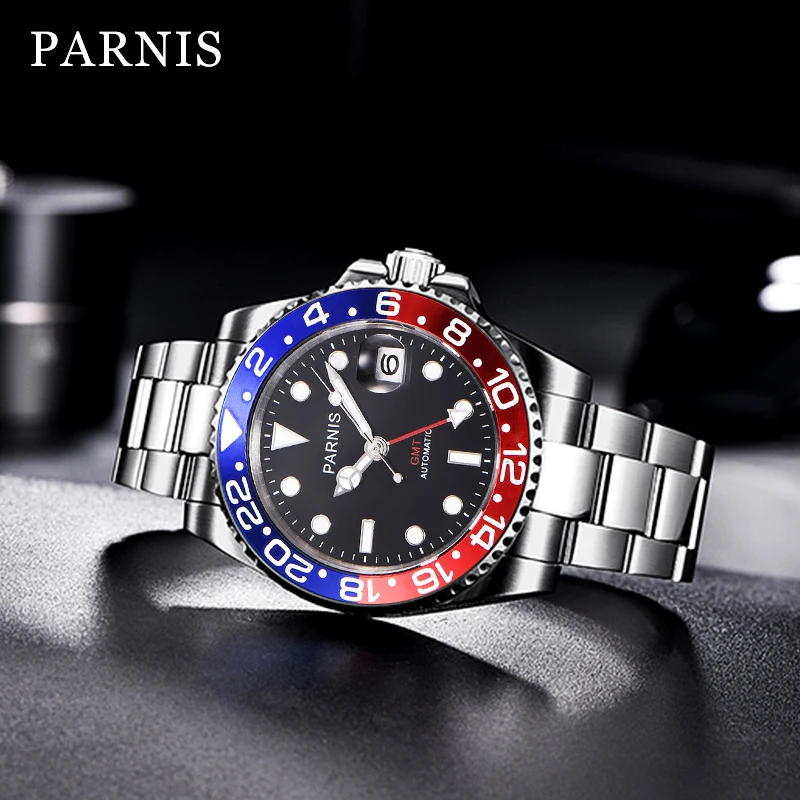 Parnis 40mm Mechanical Watches GMT Sapphire Crystal Man Watch Automatic Relogio Masculino Role Luxury Wristwatch Men gift