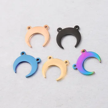 

100% Stainless Steel Double HoleOX Horn Charm Pendant Crescent Moon Charm Half Moon Pendant Collier lune Wholesale 20pcs