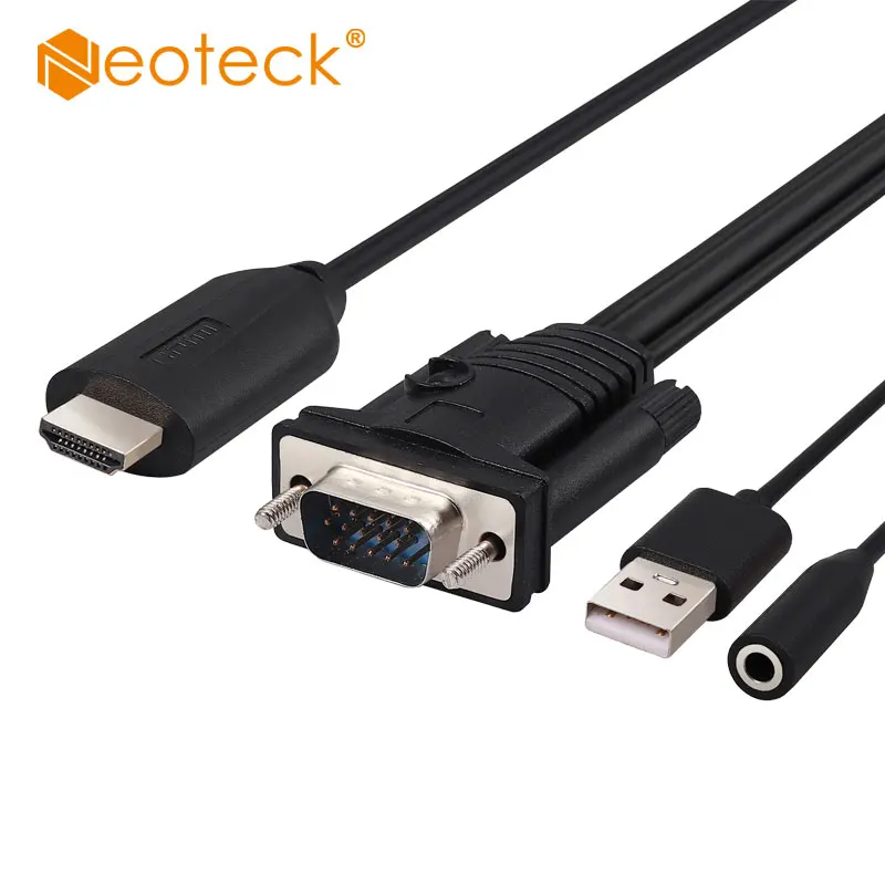 Neoteck HDMI to VGA Adapter Cable with Female 3.5mm Audio HDMI Male to VGA Male Active Video Converter Cord 1080P Support PS4