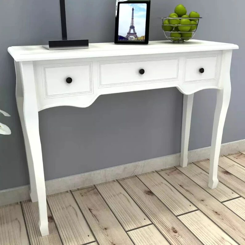 

Hot VidaXL Dressing Table Console Storage Table with 3 Drawers White Solid Wood Modern Multifunctional Furniture Bedroom Dresser