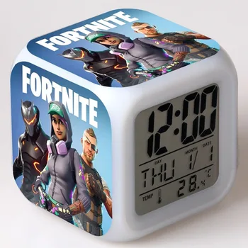 

New Fortnites Anime Figure Toys Alarm Clock Student Desk Led Digital Color Changing Clocks Night Light Thermometer Birthday Gift