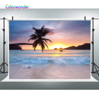 

Tropical Beach Sea Background For Photography Sunset Coconut Palm Summer Holiday Wedding Photographic Backdrop For Photo Studio