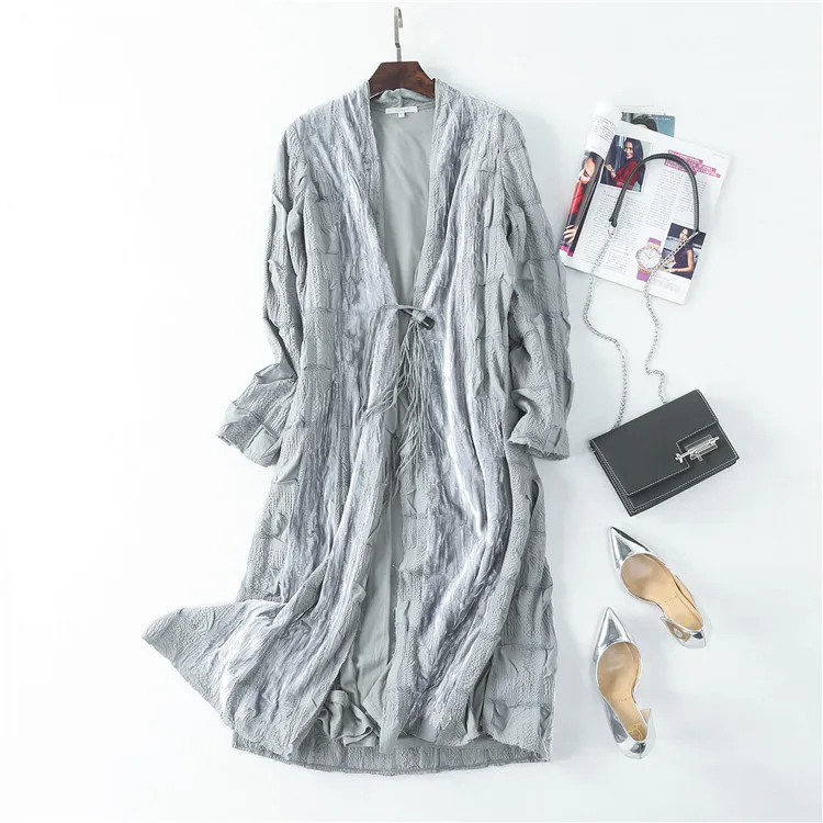 

Autumn And Winter New Style Origional Design Fashion Pleated Cardigan Middle Long Coat Cotton Clothes Women's Winter Mulberry Si