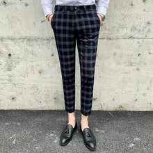 Мужская мода бутик плед официальный деловой костюм брюки мужские свадебные платья костюм брюки Брендовые мужские повседневные брюки S-3XL