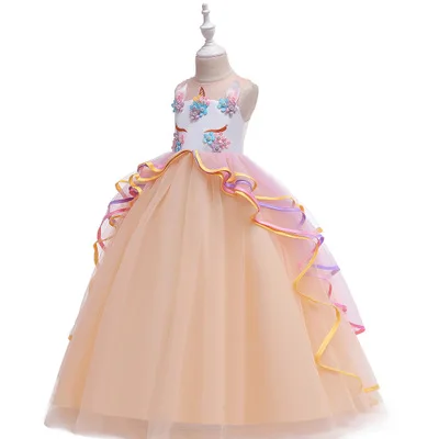 Платье-пачка без рукавов для маленьких вечерние ночное детское белье 8 лет дизайн Костюмы кружева 5-модное платье для девочек платье принцессы - Цвет: Champagne