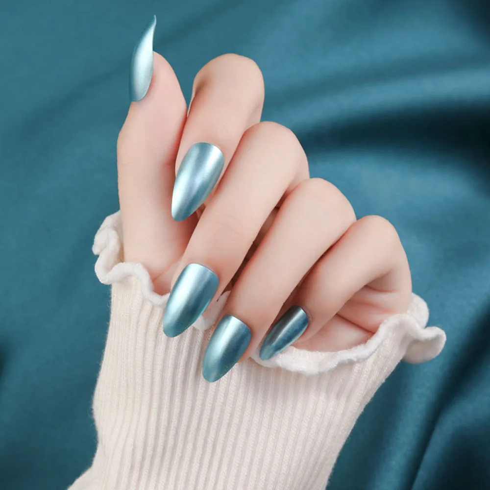 

24pcs/Set Metallic Glossy Fake Nails UV Gel False Press on Nails for Girl Full Cover Wear Finger Nail Art Finished Tips Tr#53