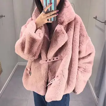 

Casual Teddy Coats Winter Fleece Warm Thick Faux Fur Jacket Coat Solid Women Faux Rabbit Fur Plush Overcoat Outwear