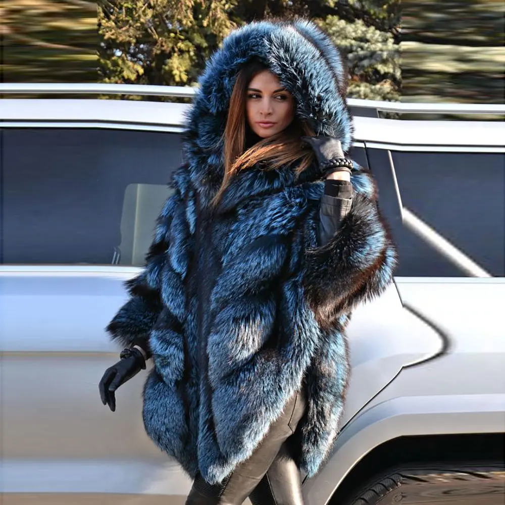 Furealux new arrival women winter thick fur coat real silver fox fur jacket high quality natural fox coat Warm Clothing