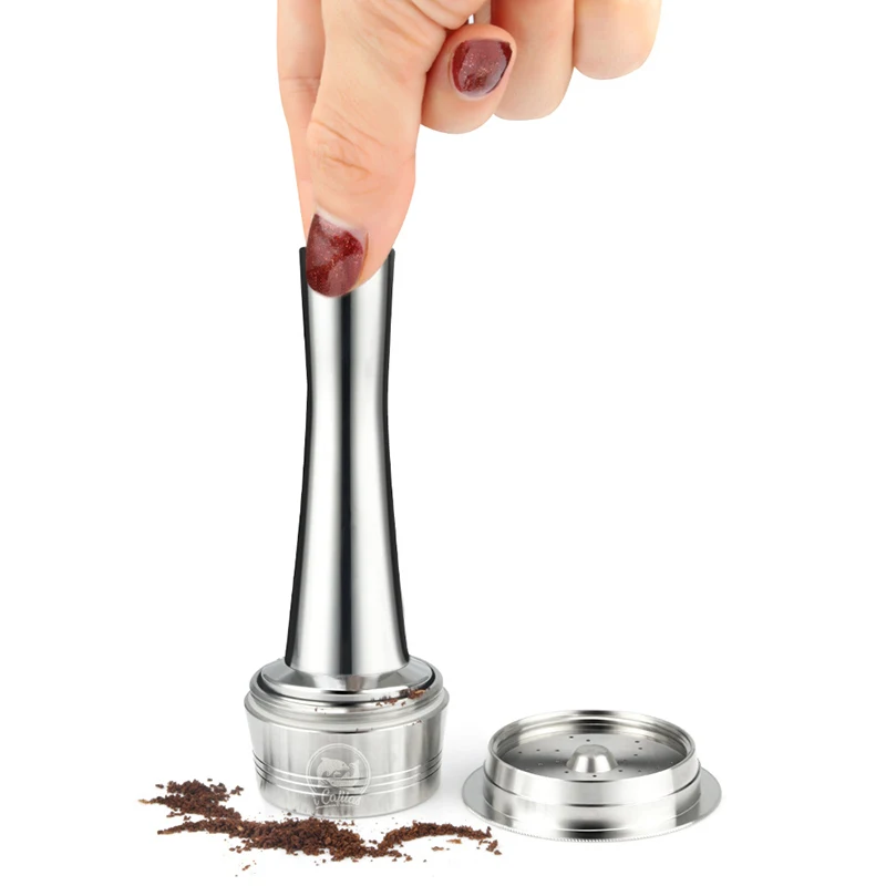 

Stainless Steel Refillable Coffee Capsule Reusable Tamper Kit For Caffitaly Kfee With Spoon Brush
