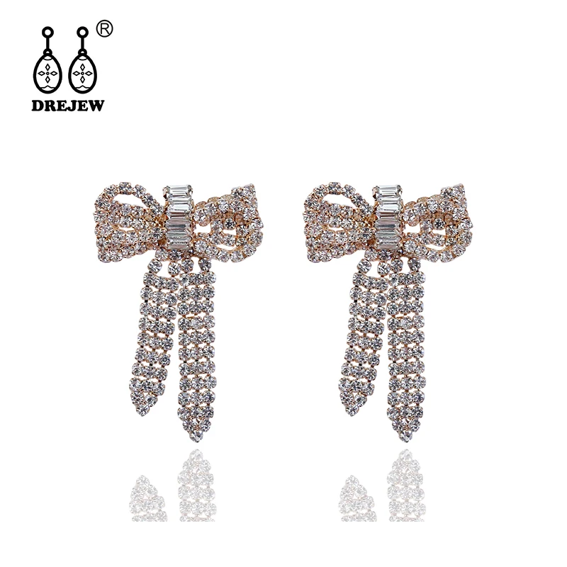 

DREJEW Fashion Butterfly Gold Silver Crystal Statement Dangle Earrings 2019 925 Drop Earrings for Women Wedding Jewelry HE675