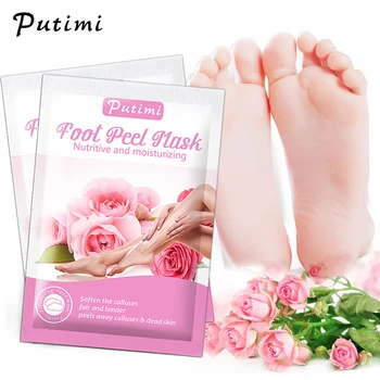 

PUTIMI 3pair Rose Exfoliating Foot Mask for Legs Remove Dead Skin Smooth Moisturizing Feet Mask Foot Patch Socks for Pedicure