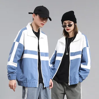 

2020 New Fashion Patchwork Jacket Windbreaker Men Women Tracksuit Winter Hip Hop Zipper Coats Streetwear Loose Couples Dress