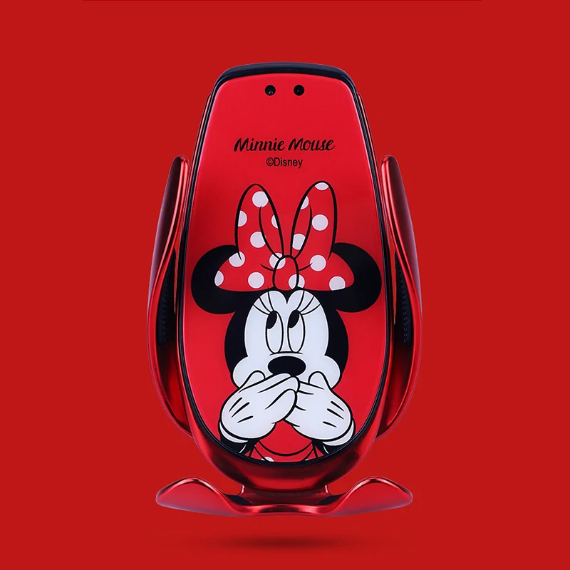 Disney Mickey Minnie Automatic Clamping Wireless Charger Car Phone Holder Smart Sensor Air Vent Mount Mobile Phone Stand Hold